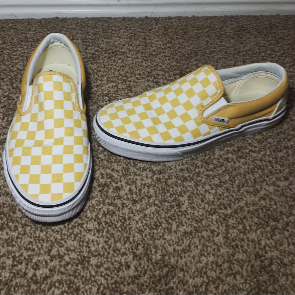 Yellow checkered slip on Vans